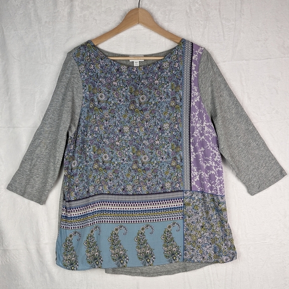 4/$20 Sale- J Jill Floral Blouse Top LP Large Petite Gray Purple Blue 3/4 Sleeve - Picture 11 of 11